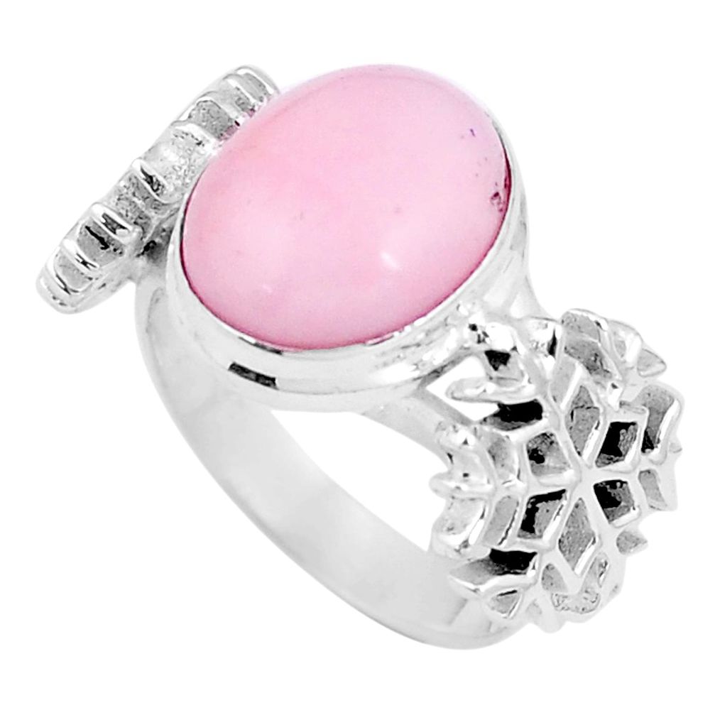 4.81cts natural pink opal 925 silver solitaire snowflake ring size 6.5 p11320