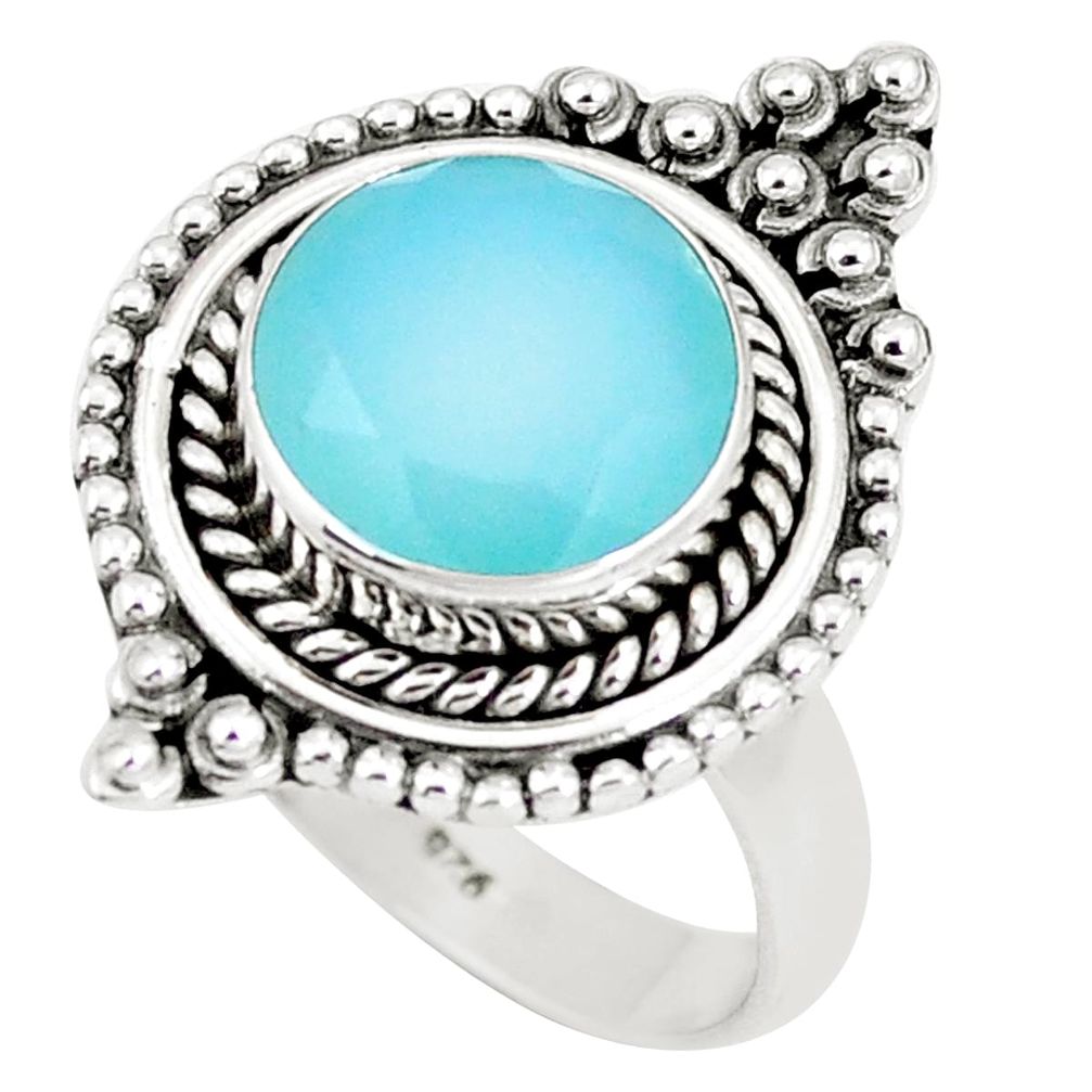 925 sterling silver 5.60cts natural aqua chalcedony solitaire ring size 9 p11324