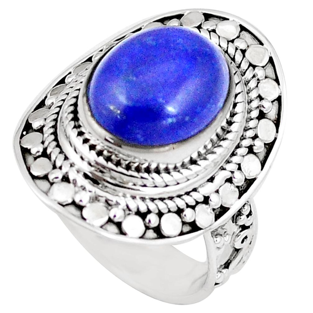 4.82cts natural blue lapis lazuli 925 silver solitaire ring size 8 p11327