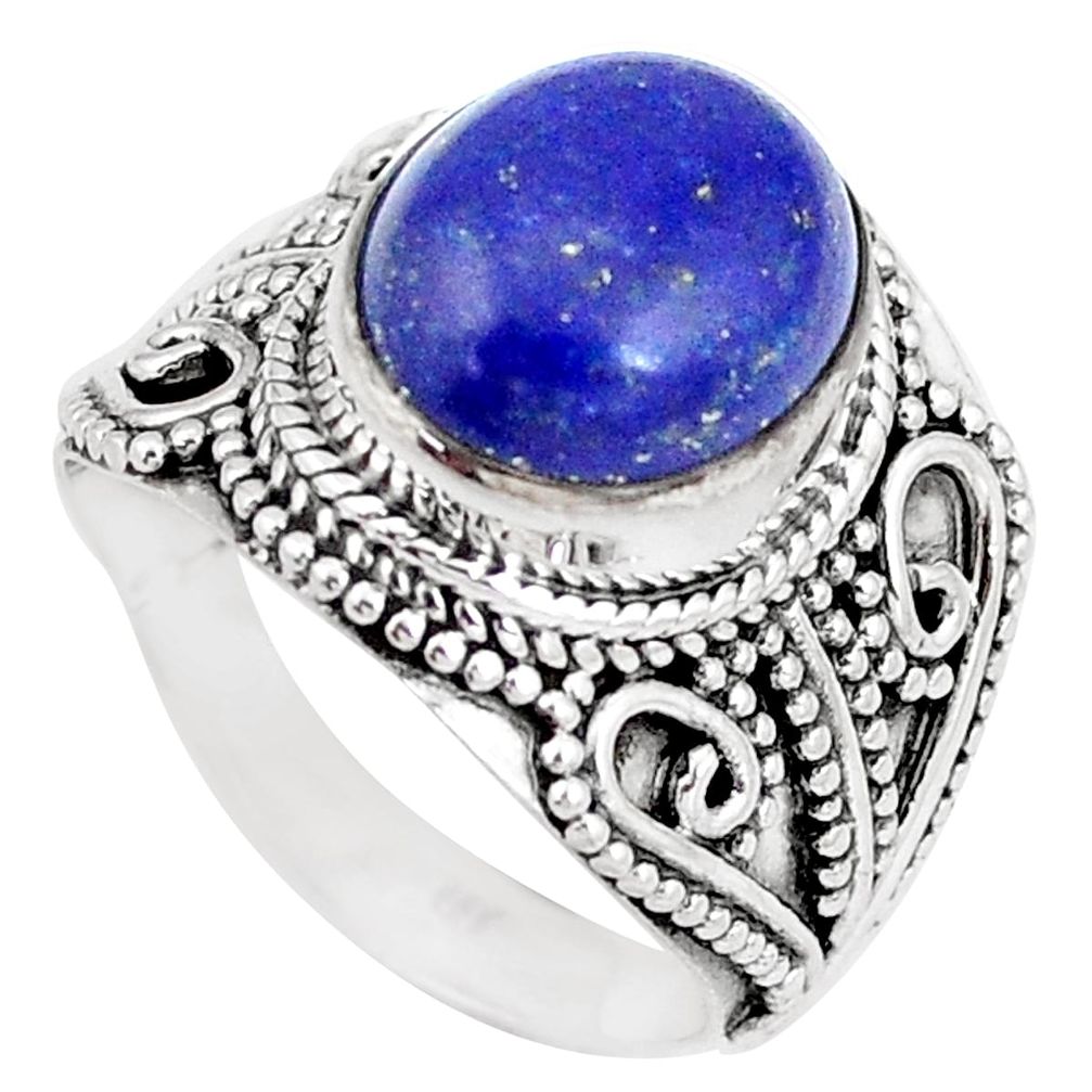 4.82cts natural blue lapis lazuli 925 silver solitaire ring size 8 p11328