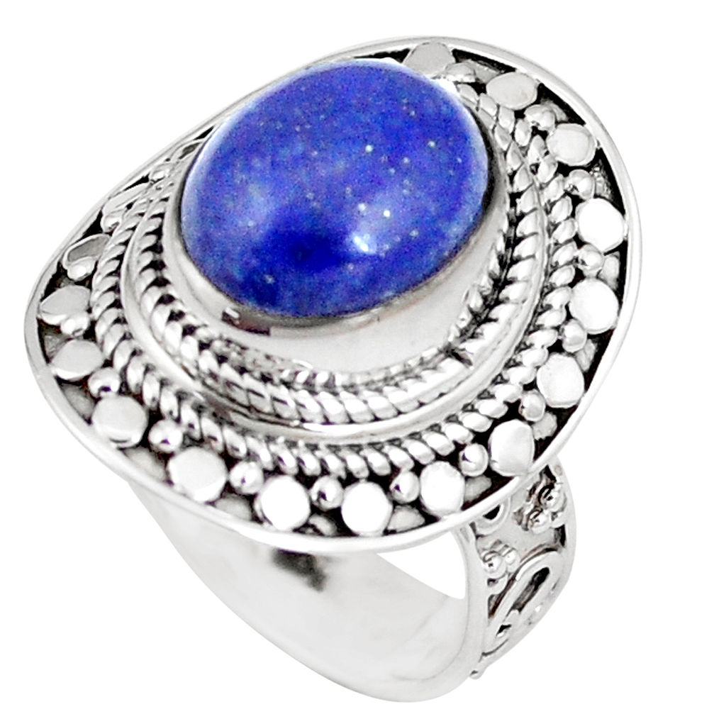 4.68cts natural blue lapis lazuli 925 silver solitaire ring size 8 p11329