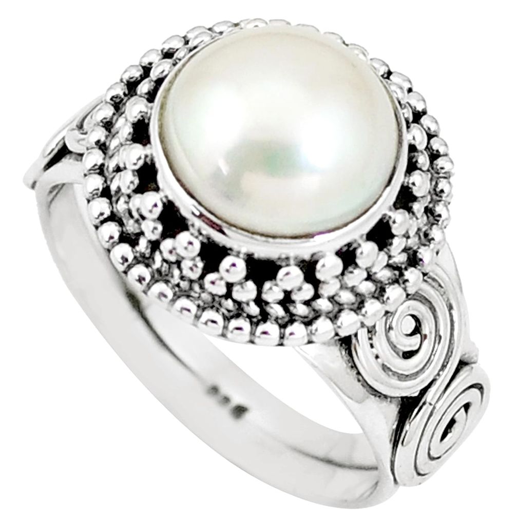 5.63cts natural white pearl 925 sterling silver solitaire ring size 8.5 p11331