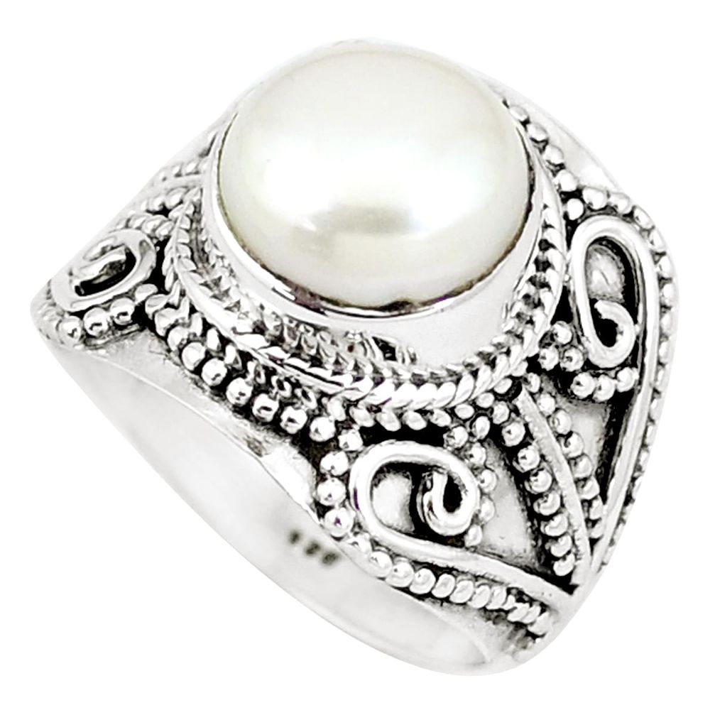 5.63cts natural white pearl 925 sterling silver solitaire ring size 6.5 p11332