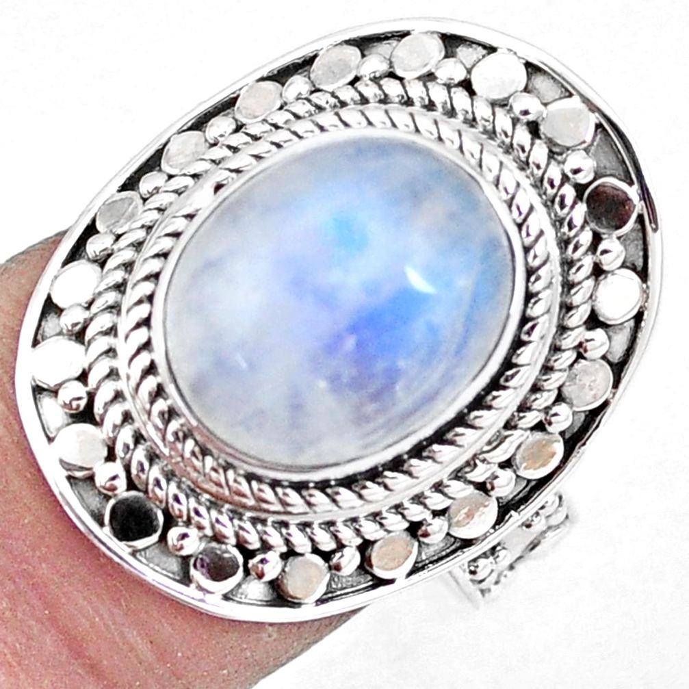 4.71cts natural rainbow moonstone 925 silver solitaire ring size 7.5 p11334