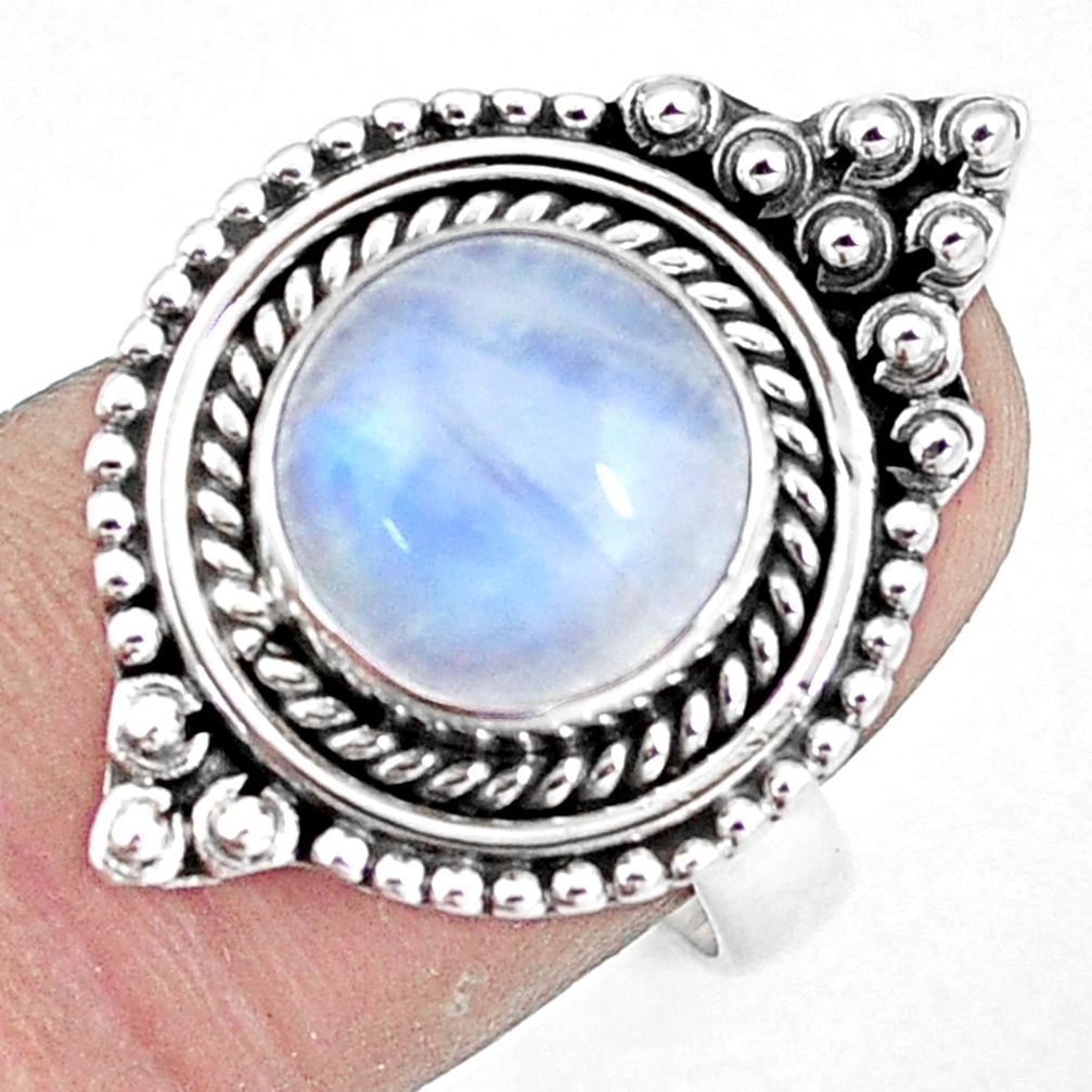 5.30cts natural rainbow moonstone 925 silver solitaire ring size 8 p11335