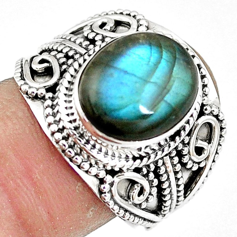 5.51cts natural blue labradorite 925 silver solitaire ring jewelry size 8 p11336