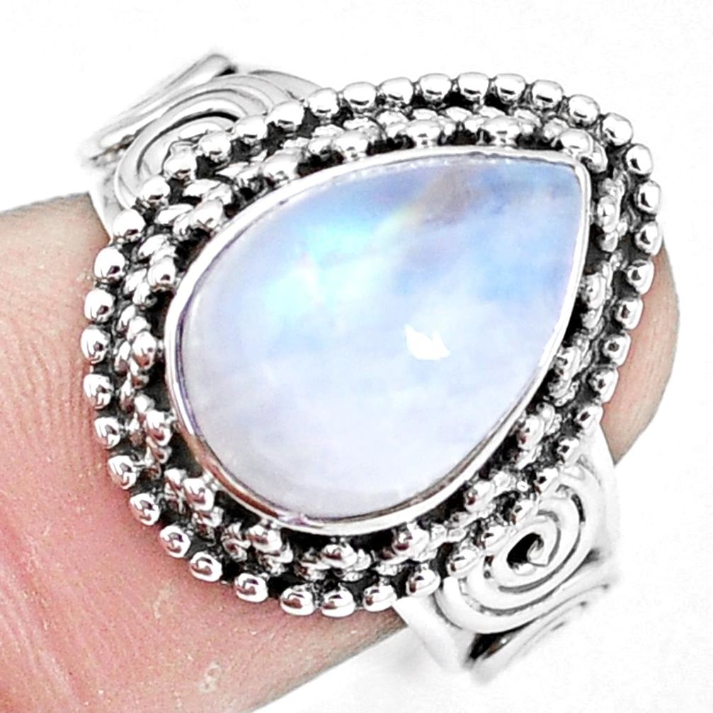 4.91cts natural rainbow moonstone 925 silver solitaire ring size 7 p11337