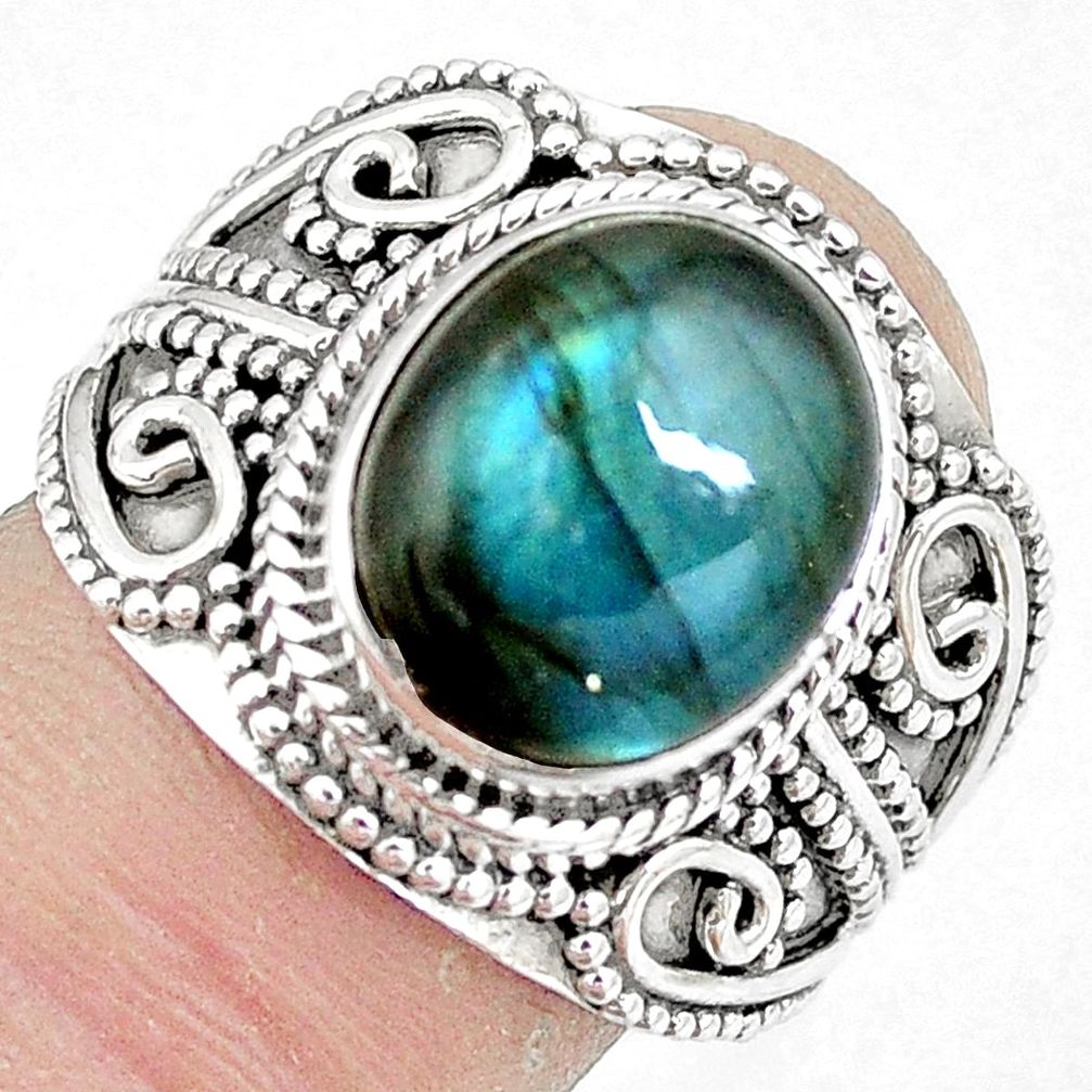 5.51cts natural blue labradorite 925 silver solitaire ring jewelry size 8 p11340