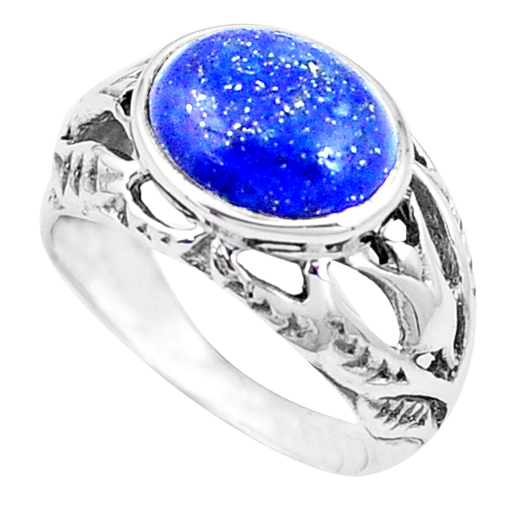 925 silver 5.53cts natural blue lapis lazuli oval solitaire ring size 8 p12011