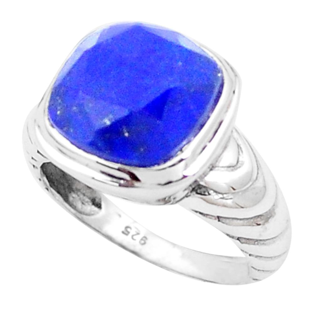 6.89cts natural blue lapis lazuli 925 silver solitaire ring size 7.5 p12029