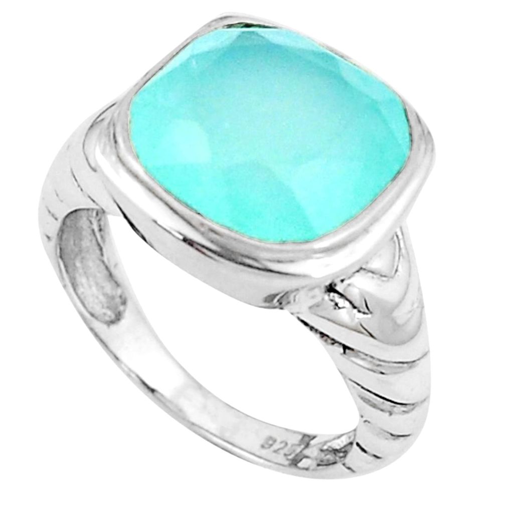 6.83cts natural aqua chalcedony 925 silver solitaire ring jewelry size 7 p12031