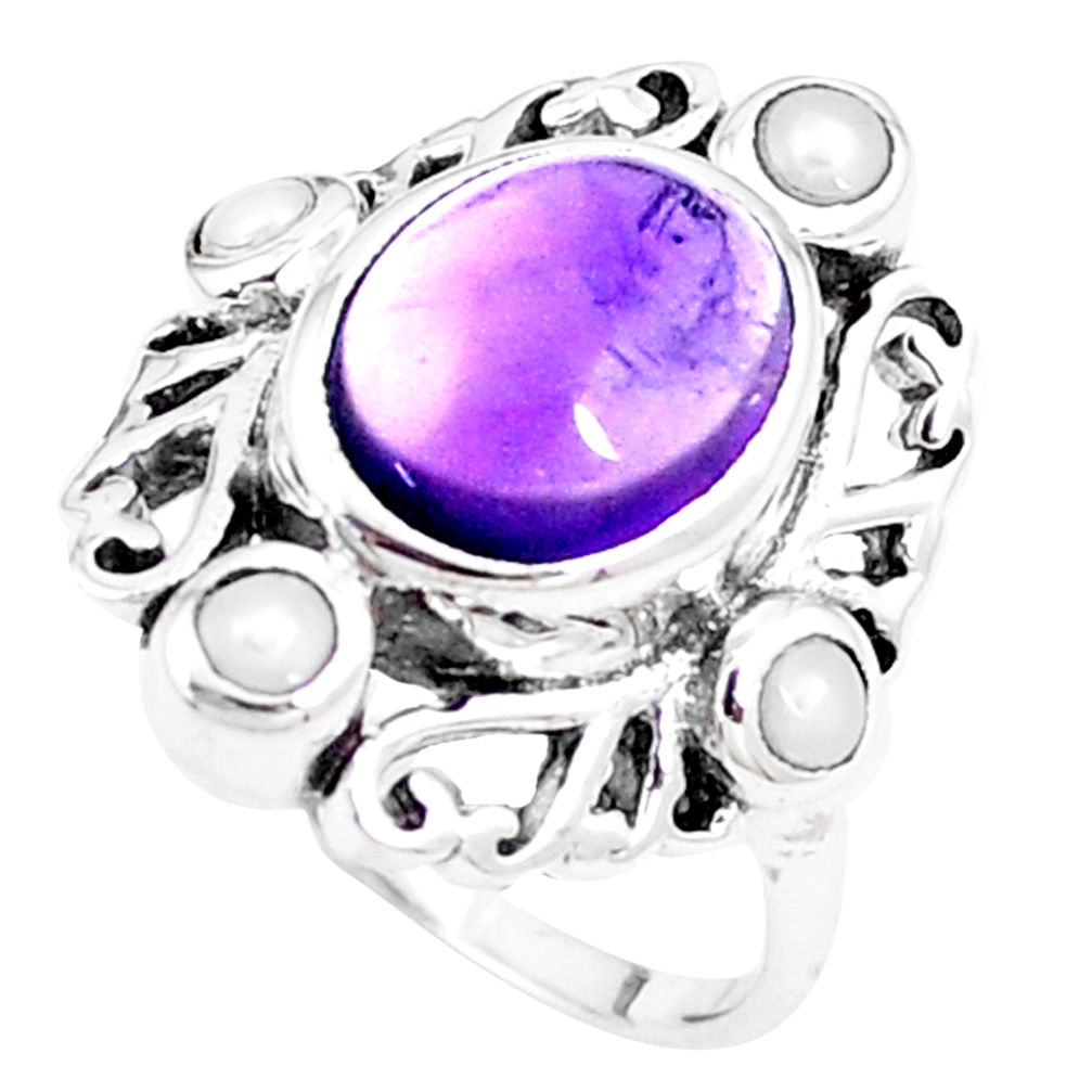 925 silver 7.22cts natural purple amethyst pearl solitaire ring size 8.5 p12072