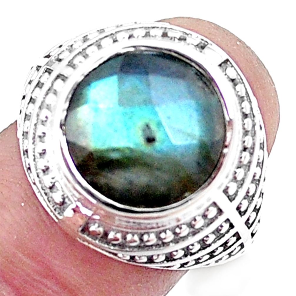 5.72cts natural blue labradorite 925 silver solitaire ring size 7.5 p12079