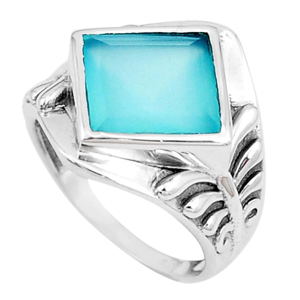 6.08cts natural aqua chalcedony 925 silver solitaire ring jewelry size 7 p12135