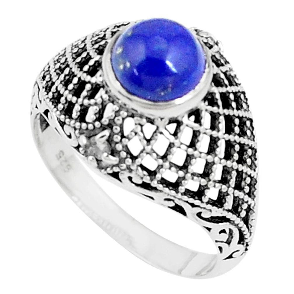 0.64cts natural blue lapis lazuli 925 silver solitaire ring size 8.5 p12147