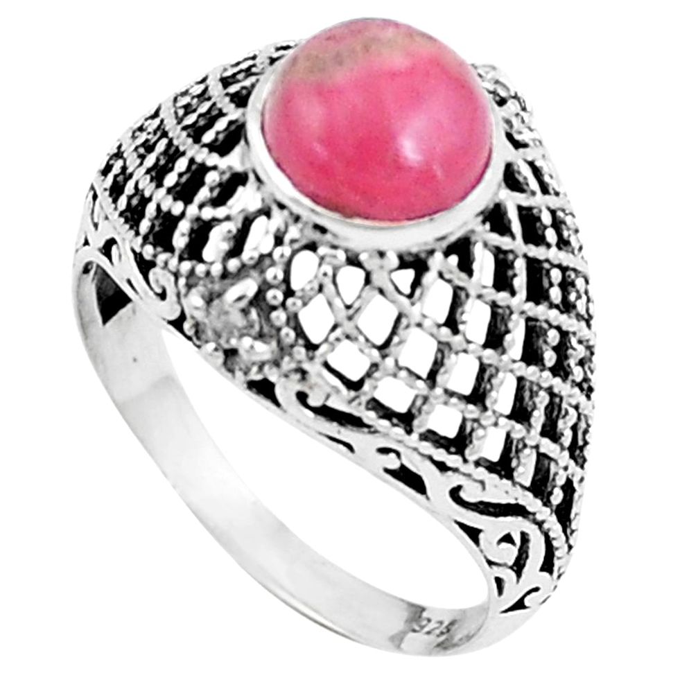 Natural pink rhodochrosite inca rose 925 silver solitaire ring size 7 p12149