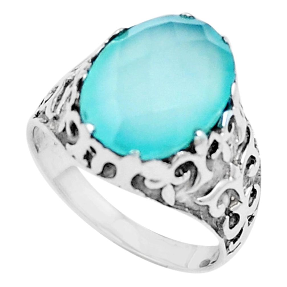 7.04cts natural aqua chalcedony 925 silver solitaire ring jewelry size 7 p12181