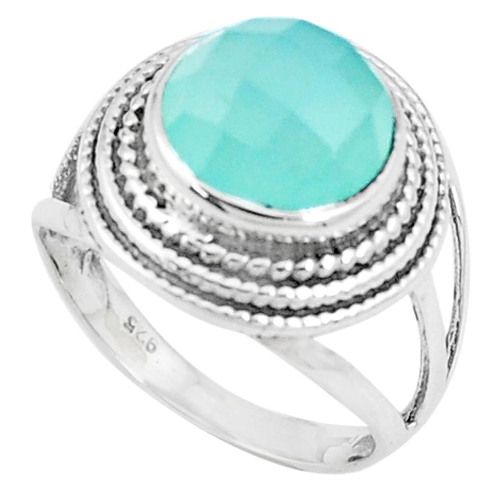 4.92cts natural aqua chalcedony 925 silver solitaire ring size 7.5 p12183