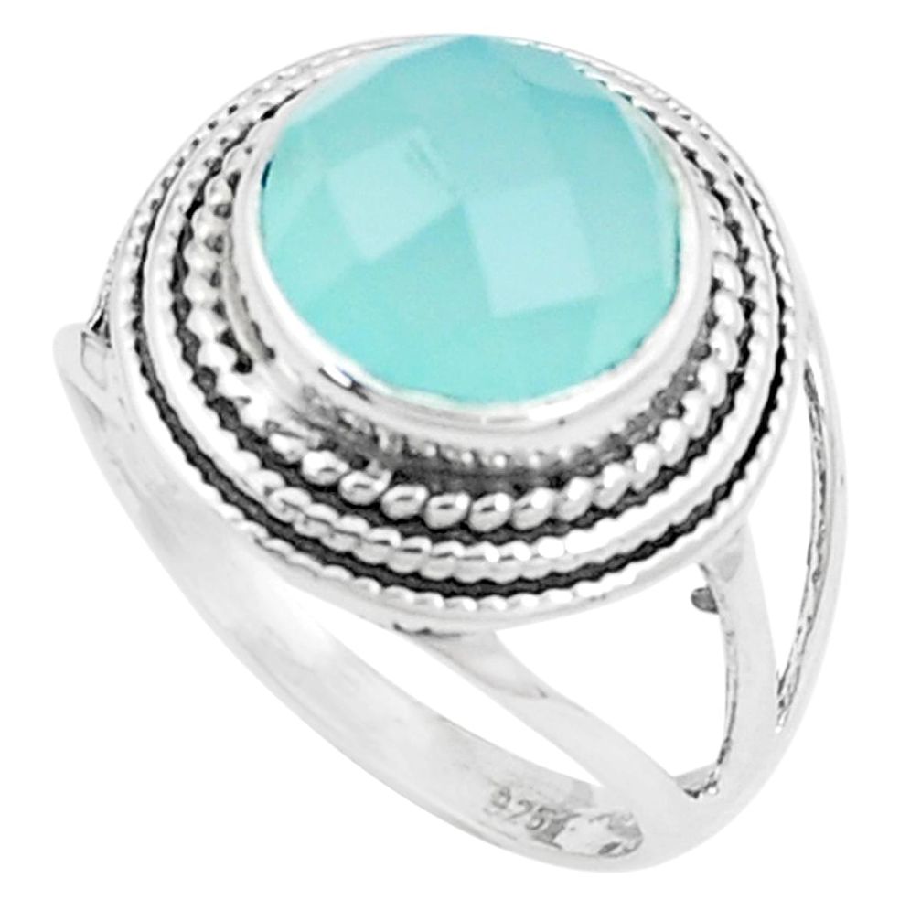 925 silver 4.92cts natural aqua chalcedony solitaire ring size 8.5 p12184