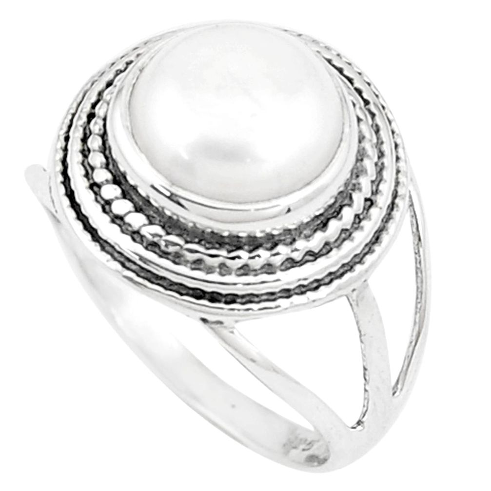 5.36cts natural white pearl 925 sterling silver solitaire ring size 8.5 p12191
