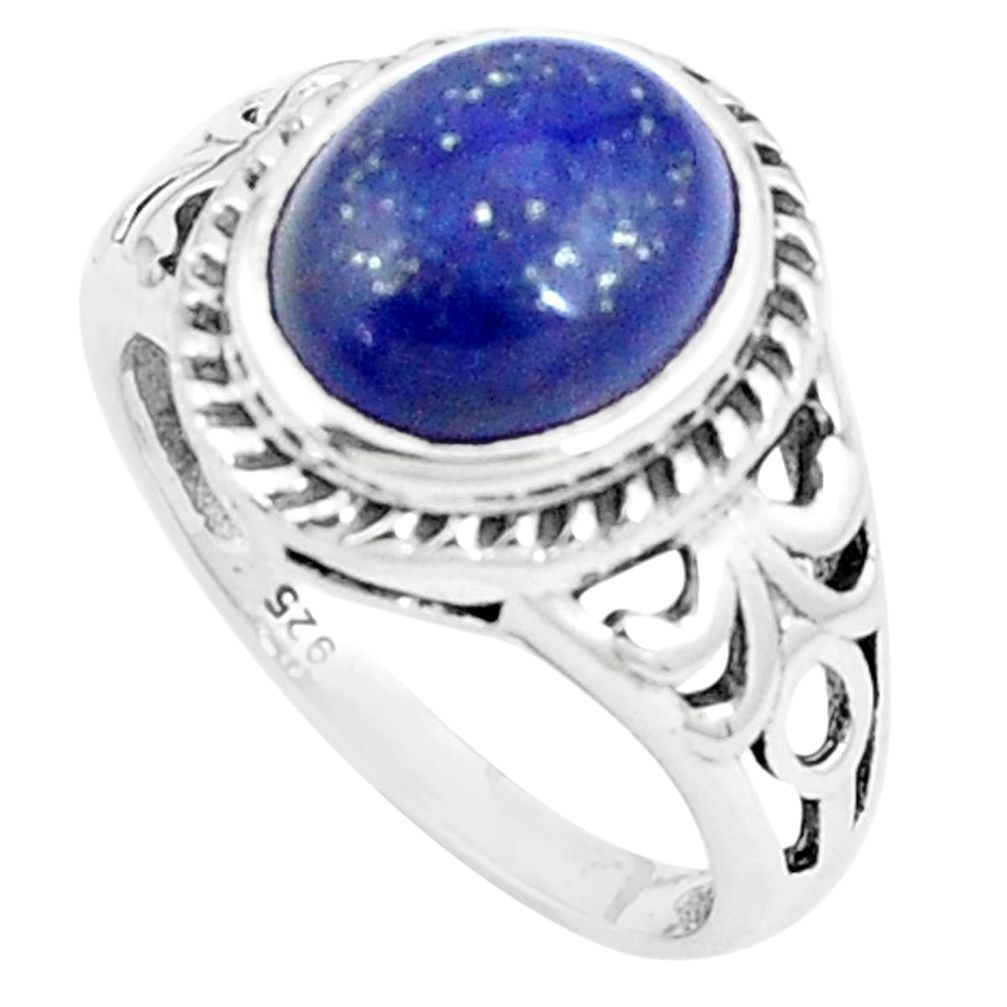 5.11cts natural blue lapis lazuli 925 silver solitaire ring size 8 p12209