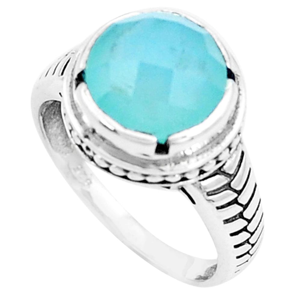 5.28cts natural aqua chalcedony 925 silver solitaire ring jewelry size 8 p12253