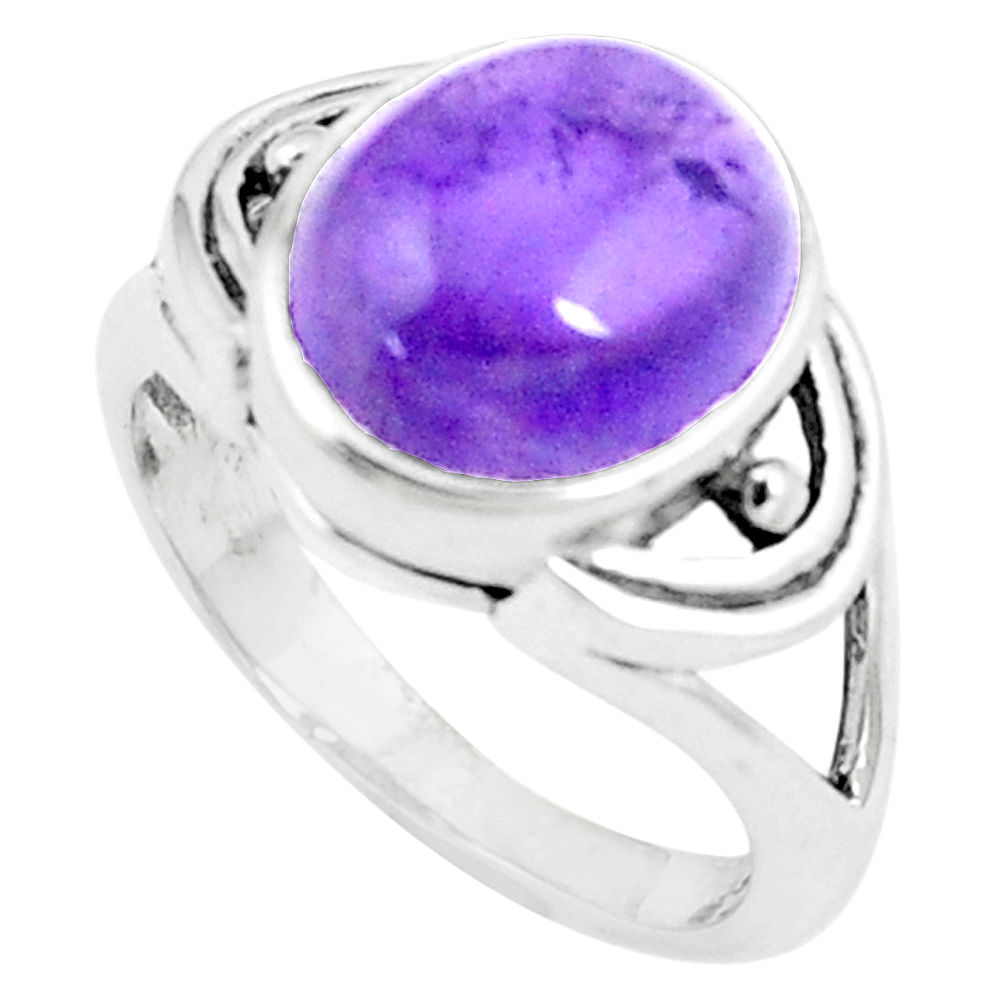 5.97cts natural purple amethyst 925 silver solitaire ring size 7.5 p12267