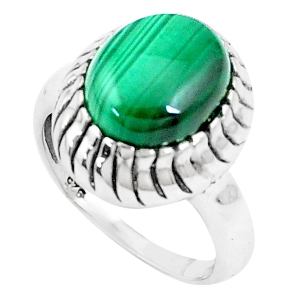 925 silver 5.95cts natural green malachite oval solitaire ring size 7 p12271