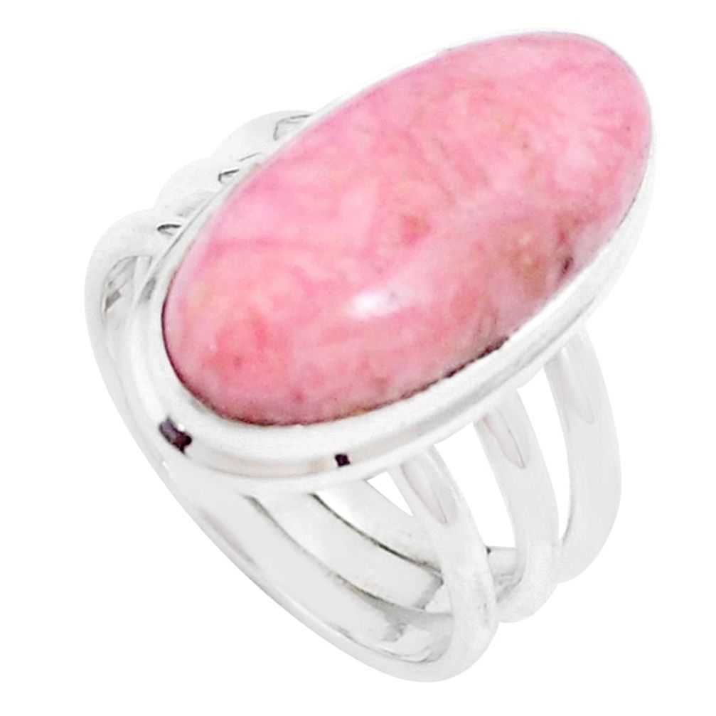 10.89cts natural rhodochrosite inca rose 925 silver solitaire ring size 7 p12365