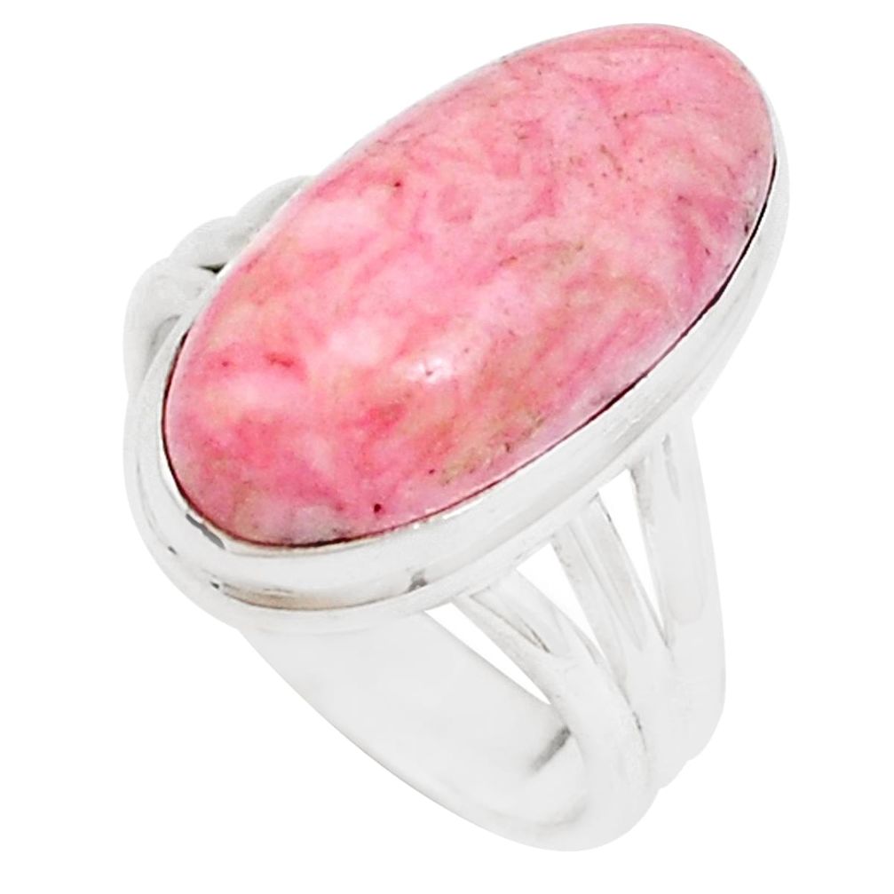 Natural pink rhodochrosite inca ros 925 silver solitaire ring size 7 p12373