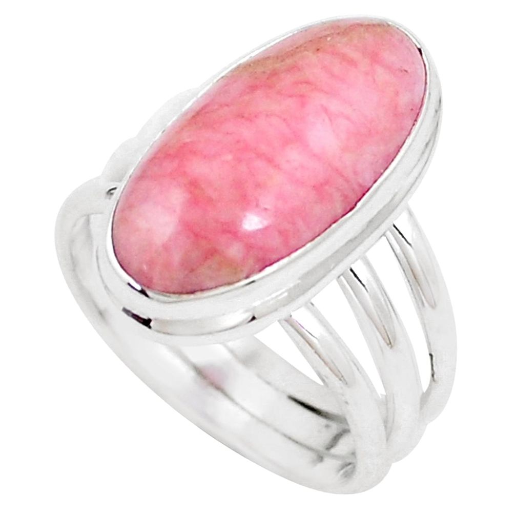 Natural pink rhodochrosite inca rose 925 silver solitaire ring size 8.5 p12378