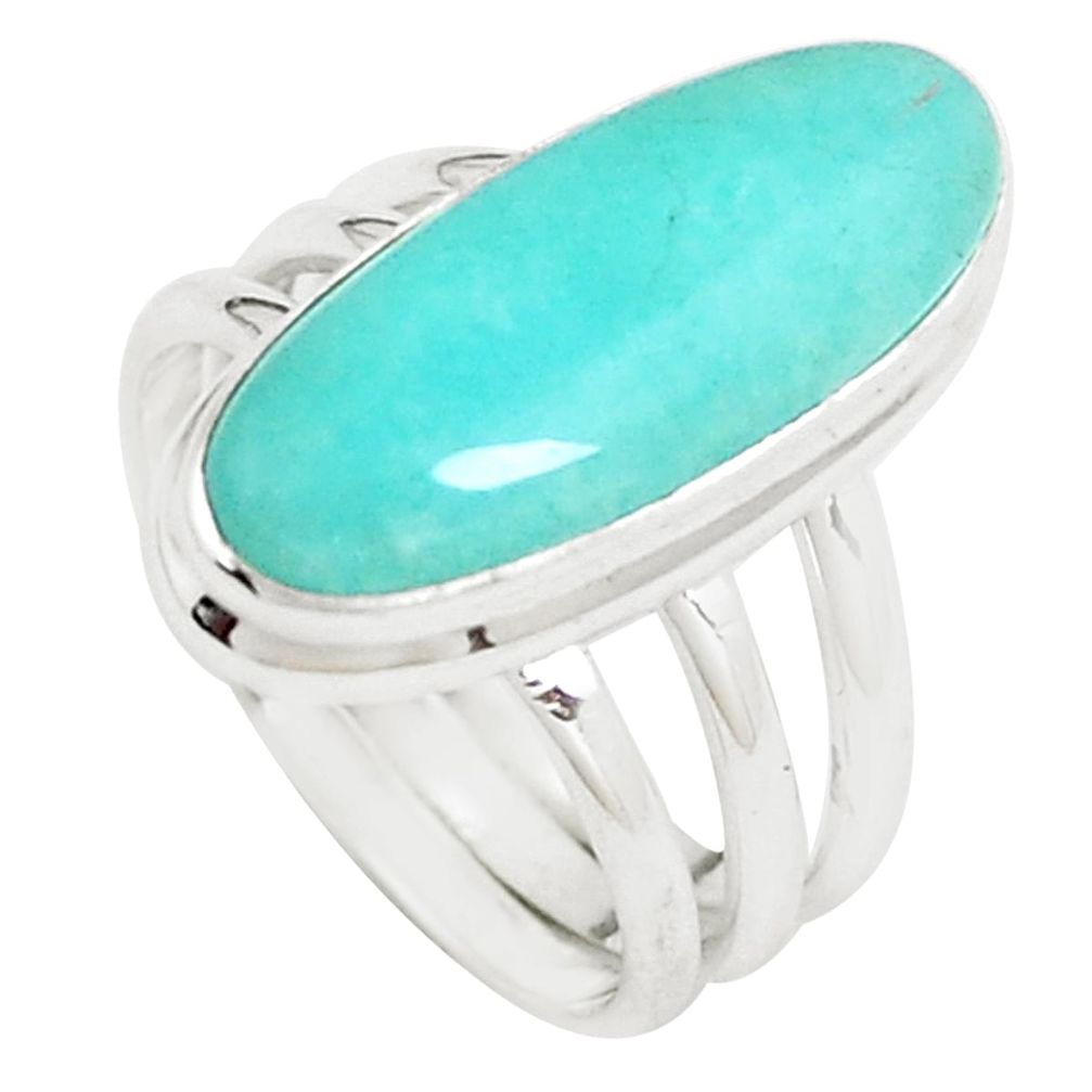 8.12cts natural green peruvian amazonite 925 silver solitaire ring size 7 p12390