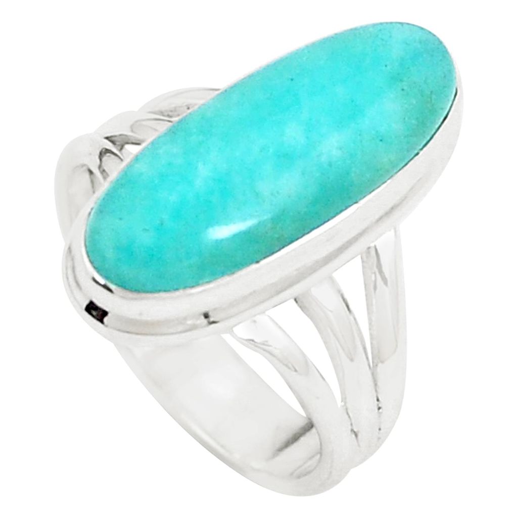 925 silver 7.40cts natural green peruvian amazonite solitaire ring size 7 p12391