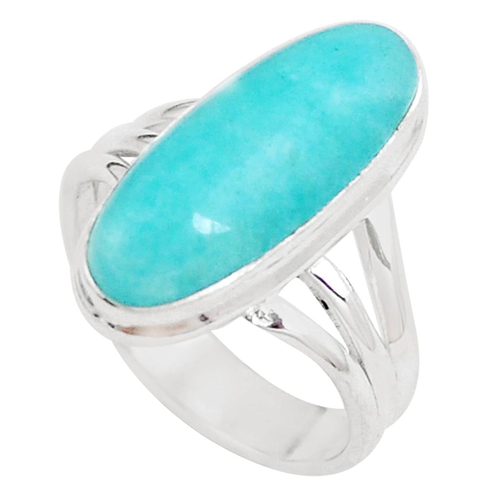 Natural green peruvian amazonite 925 silver solitaire ring size 7.5 p12394