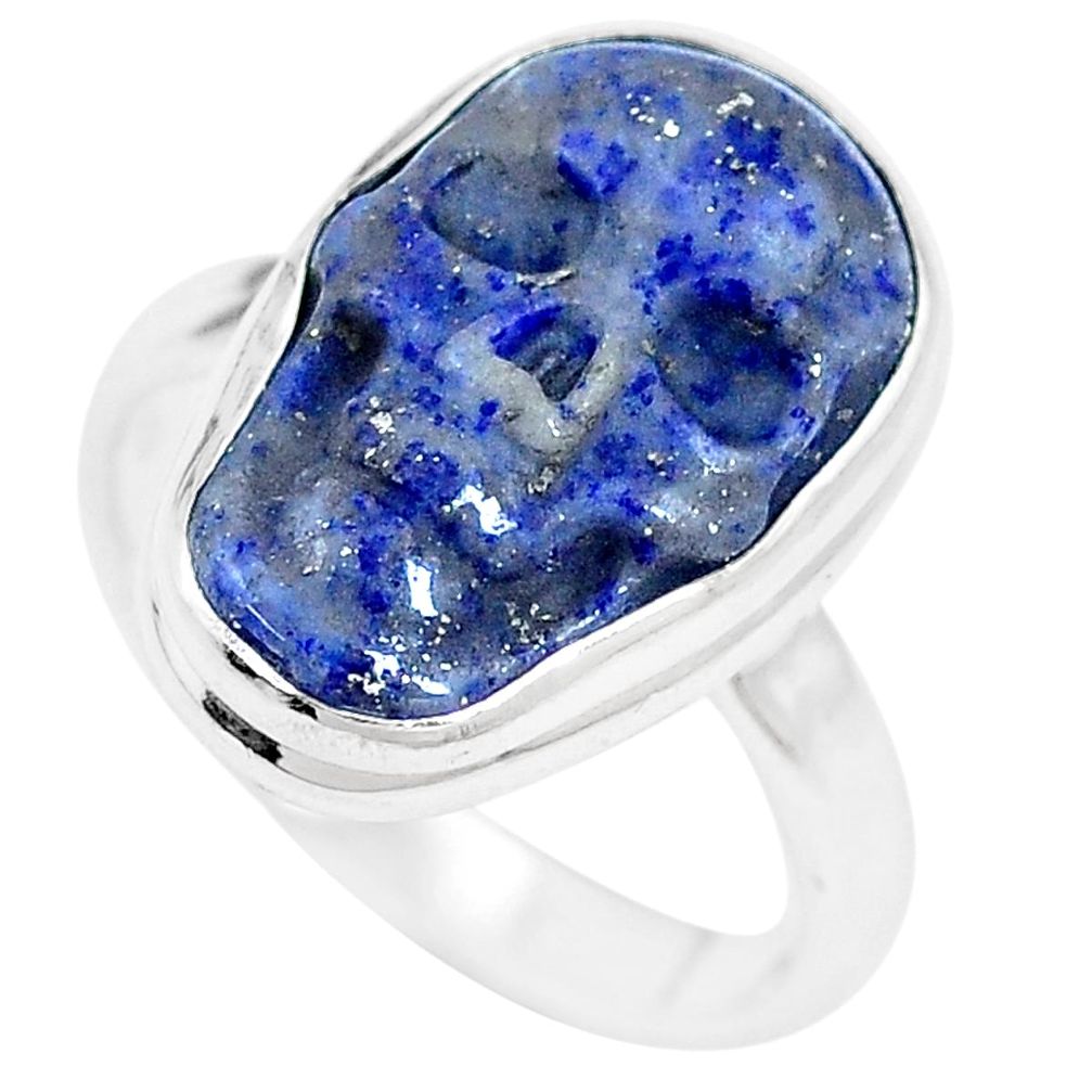 11.57cts natural blue lapis lazuli 925 silver skull ring size 8.5 p12661