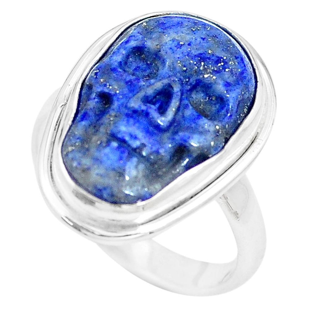 12.96cts natural blue lapis lazuli 925 silver skull ring jewelry size 8.5 p12669