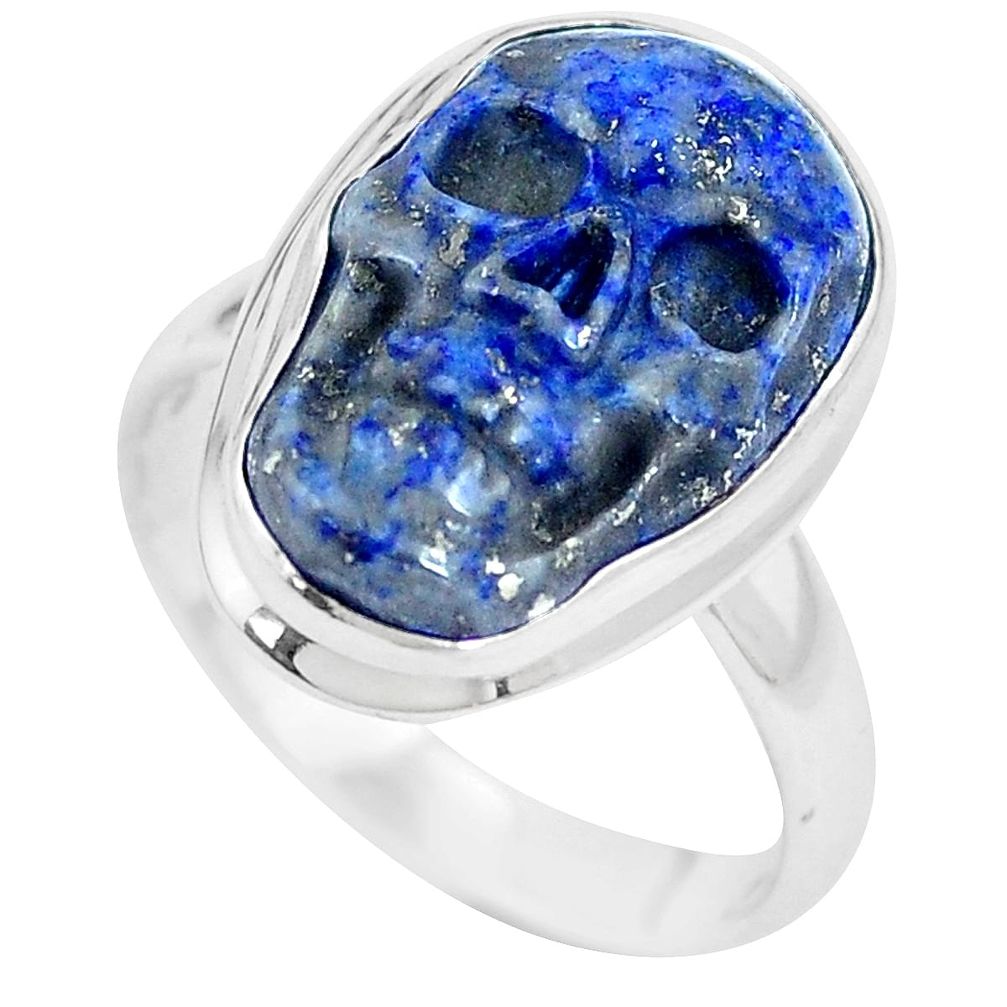 11.57cts natural blue lapis lazuli 925 sterling silver skull ring size 8 p12679