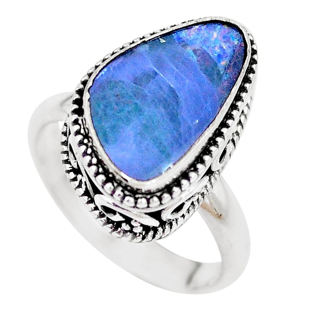925 silver natural blue doublet opal australian solitaire ring size 7 p12878