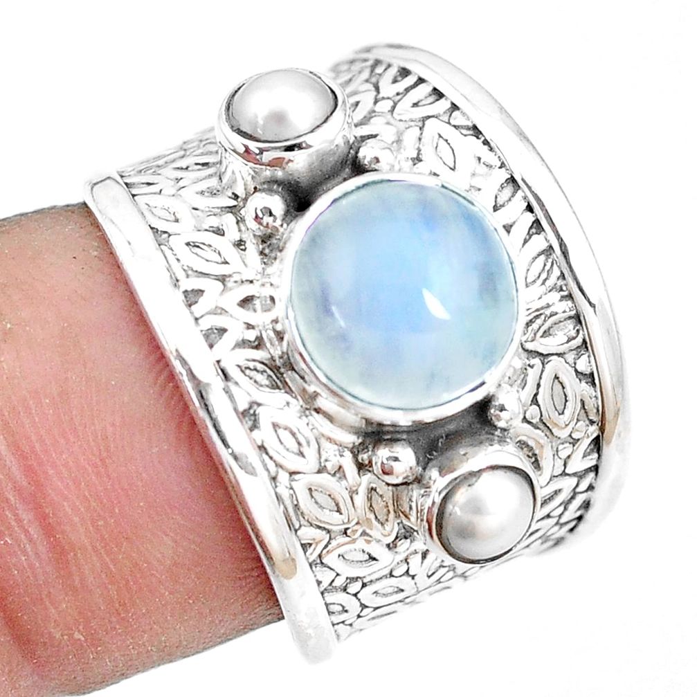 925 sterling silver 5.31cts natural rainbow moonstone pearl ring size 7 p13089