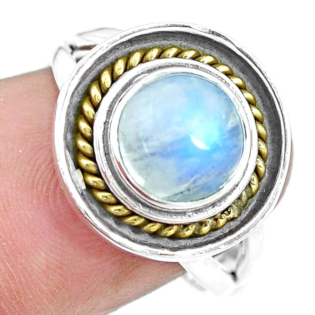 3.28cts natural rainbow moonstone 925 silver solitaire ring size 7 p13117