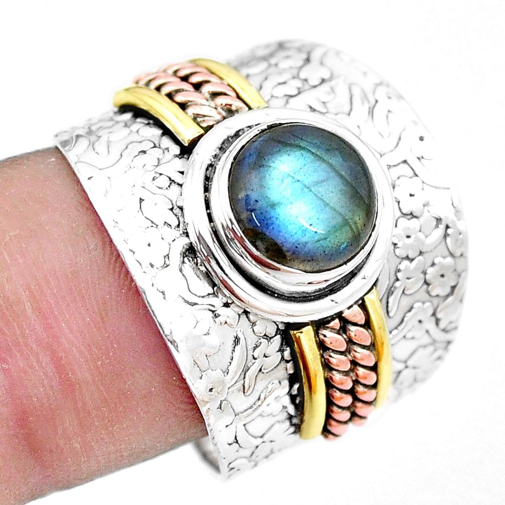 925 silver victorian natural labradorite two tone solitaire ring size 8.5 p13148