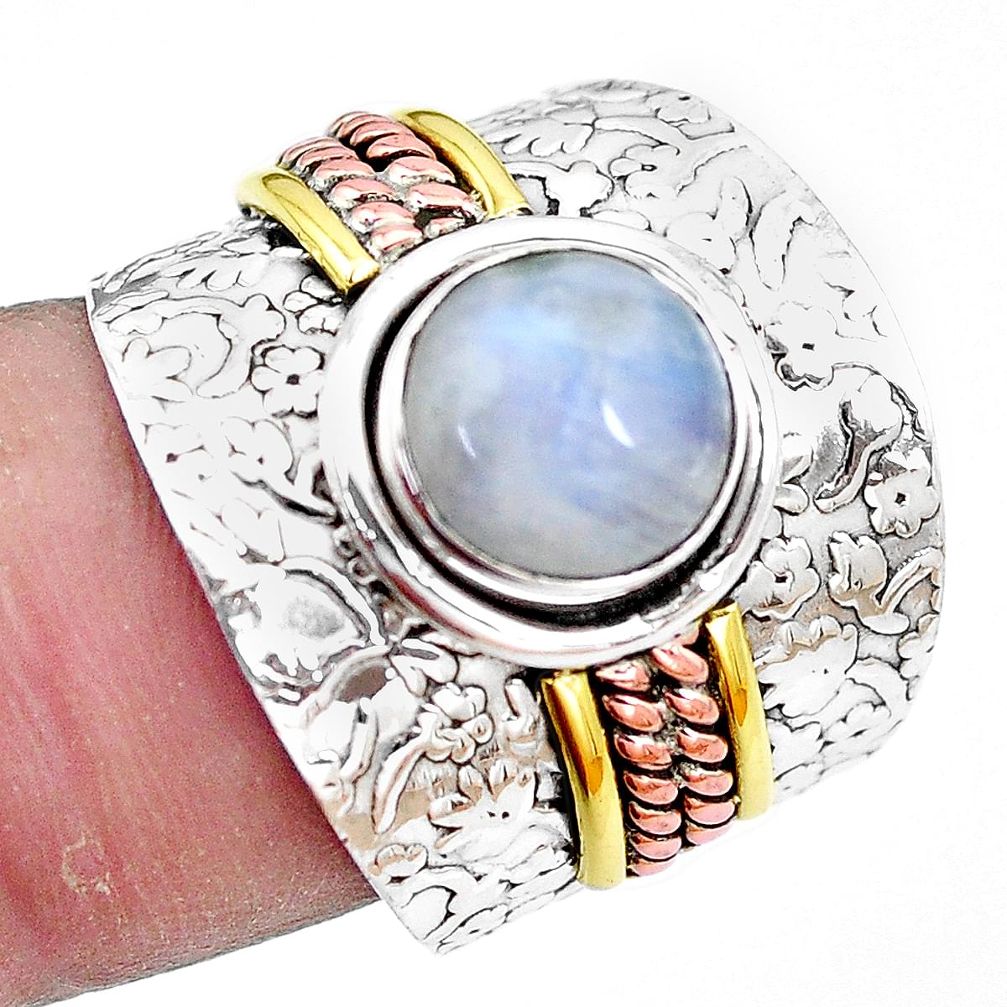 Victorian natural moonstone 925 silver two tone solitaire ring size 7 p13153