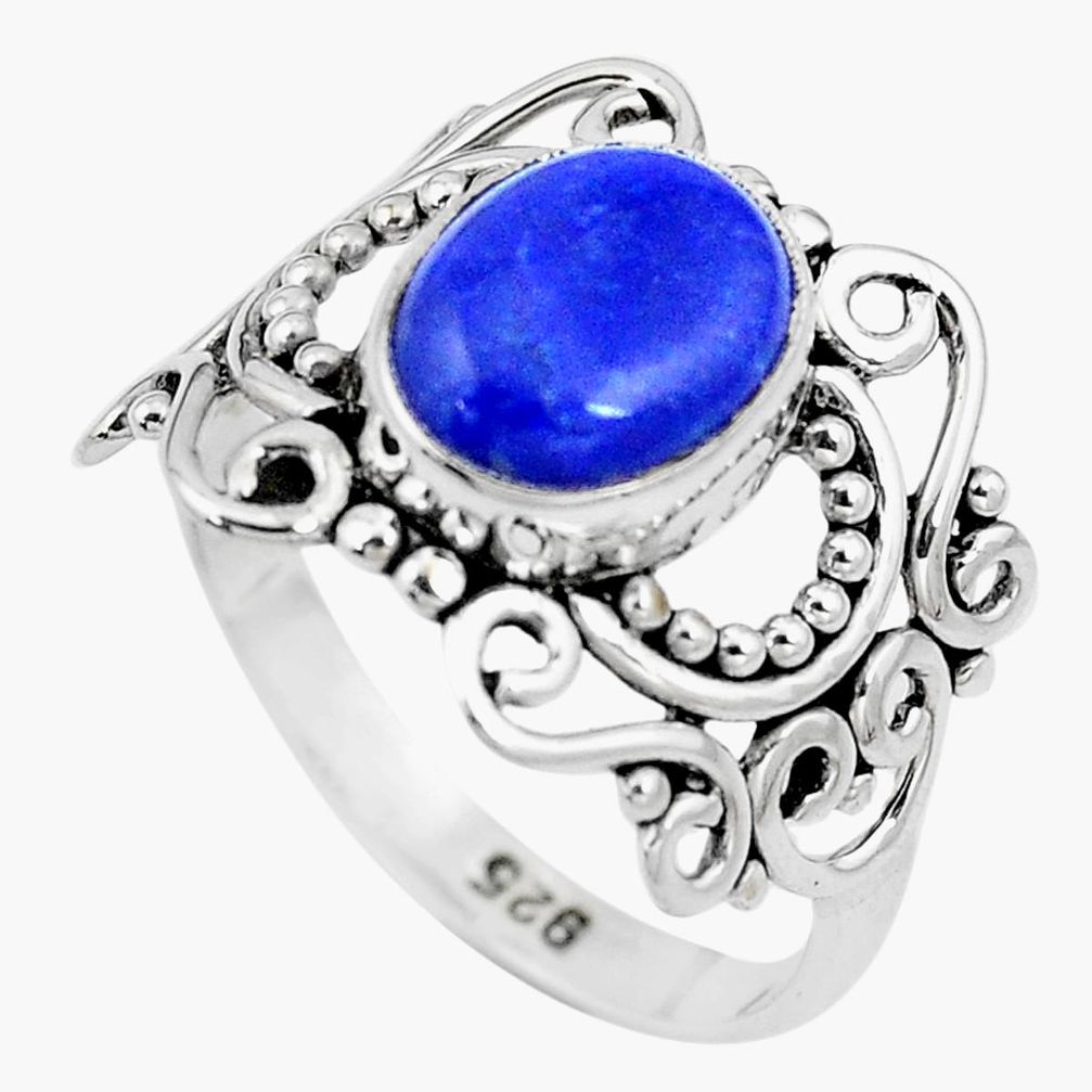 925 silver 4.06cts natural blue lapis lazuli solitaire ring size 8 p13167