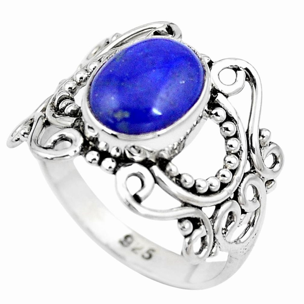 4.06cts natural blue lapis lazuli 925 silver solitaire ring size 7 p13169