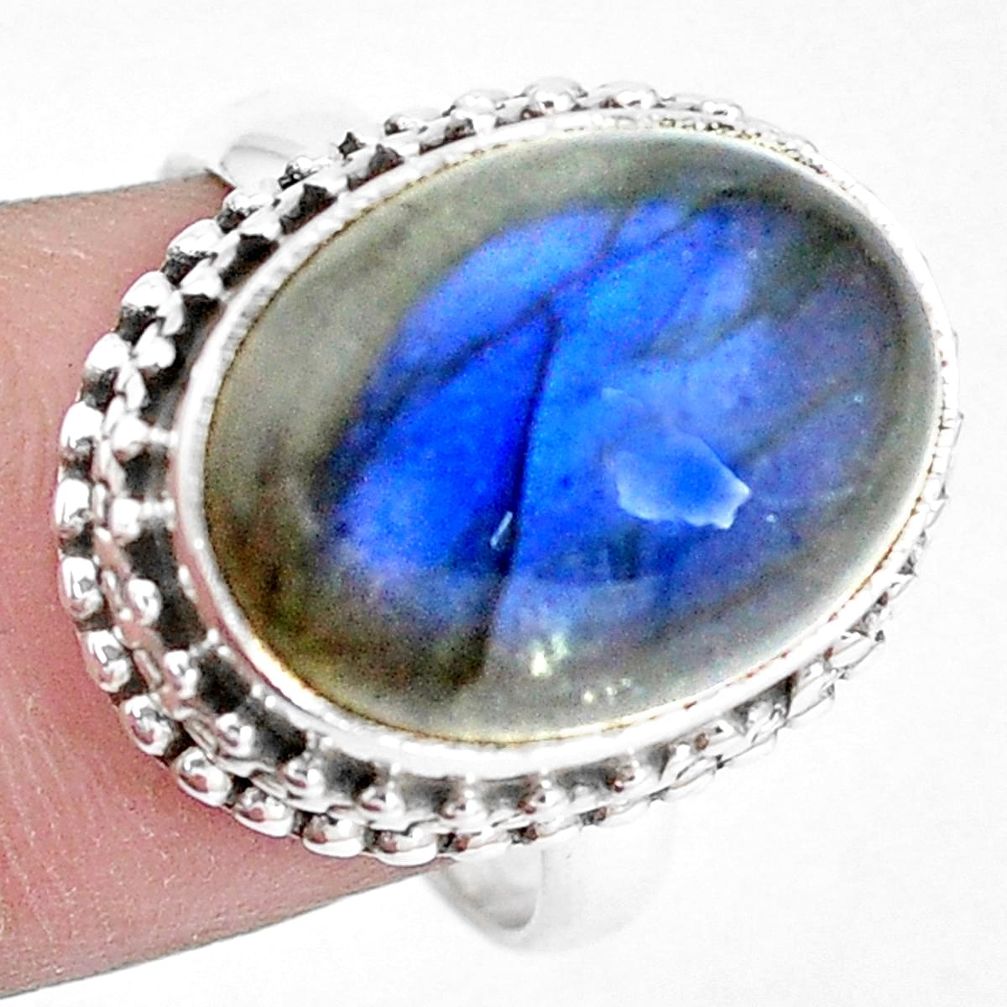 925 silver 10.43cts natural blue labradorite oval solitaire ring size 7.5 p13828