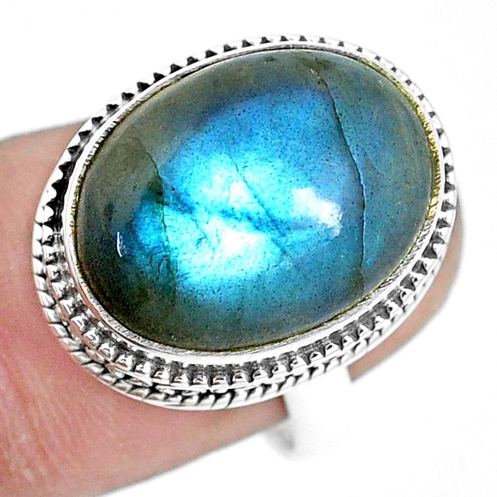 11.21cts natural blue labradorite 925 silver solitaire ring size 7.5 p13830