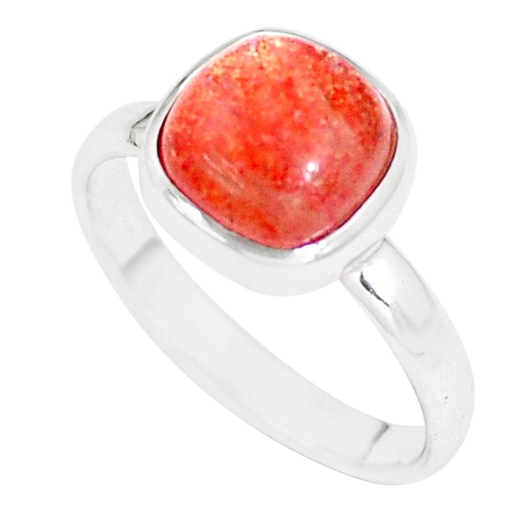 3.62cts natural orange sunstone 925 silver solitaire ring size 8.5 p14045