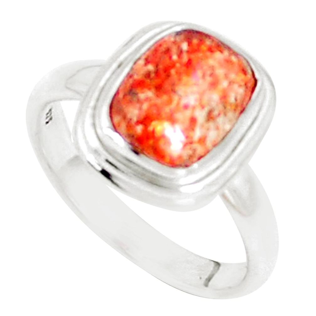 4.29cts natural orange sunstone 925 silver solitaire ring jewelry size 8 p14061