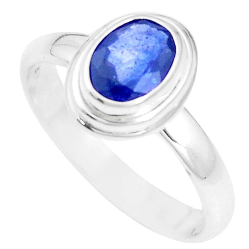 Certified 2.34cts natural blue sapphire 925 silver solitaire ring size 9 p14083