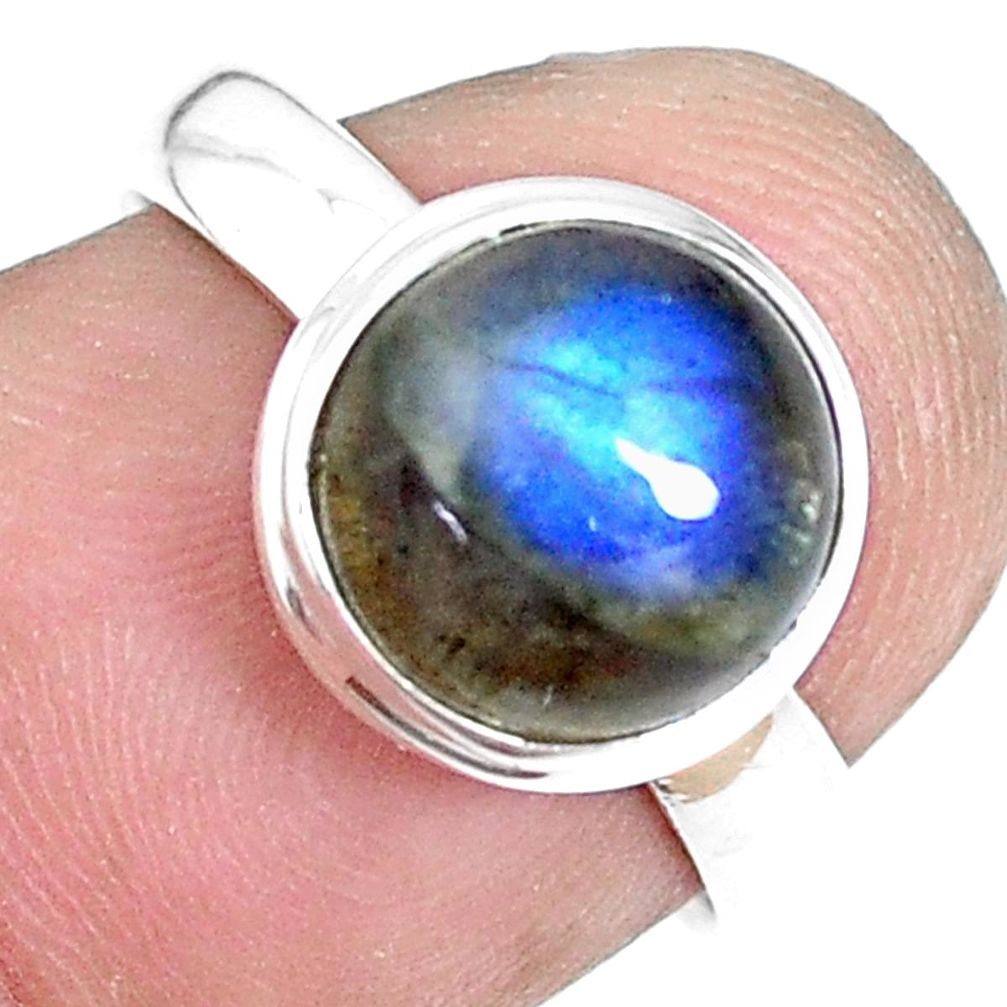 4.26cts natural blue labradorite 925 silver solitaire ring size 6.5 p14131